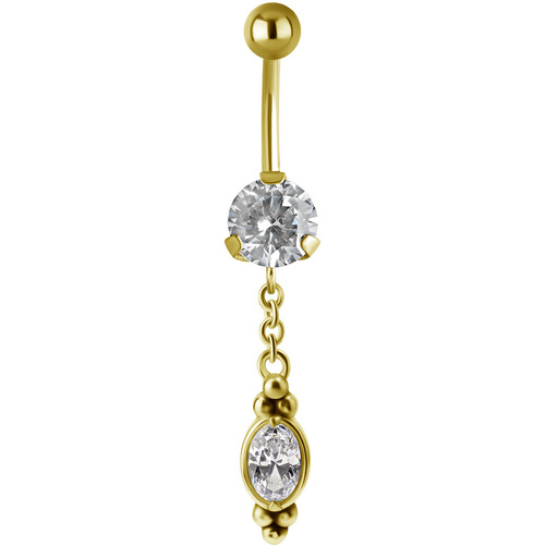  Bright Gold PVD Jewelled Hanging Oval Navel