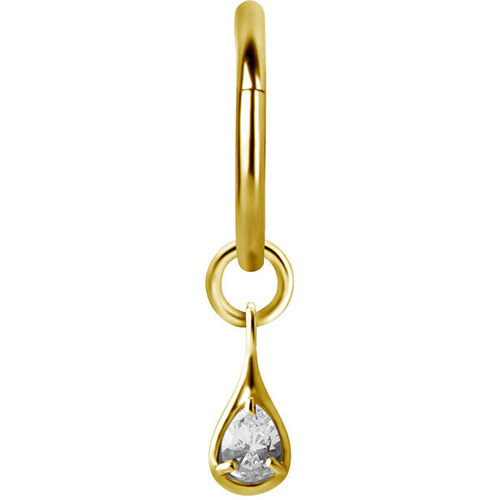  Bright Gold Hinged Segment Ring Tear Drop Charm  : Clear Crystal