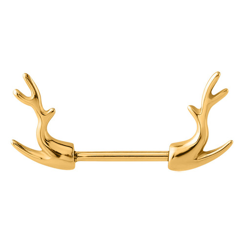  Bright Gold Deer Horn Nipple Barbell