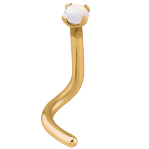  Bright Gold PVD Prong Set Opal Nose Stud