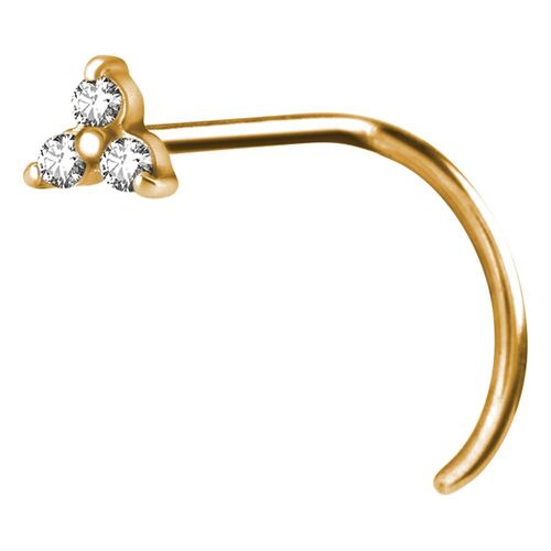  Bright Gold PVD Prong Set Trinity Nose Stud