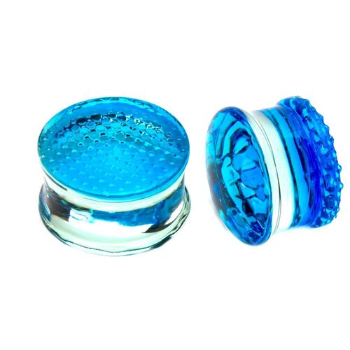  Blue Honey Comb Double Flared Glass Plugs
