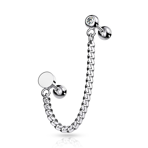  Steel Jewelled Barbell with Chain Linked Round Symbol