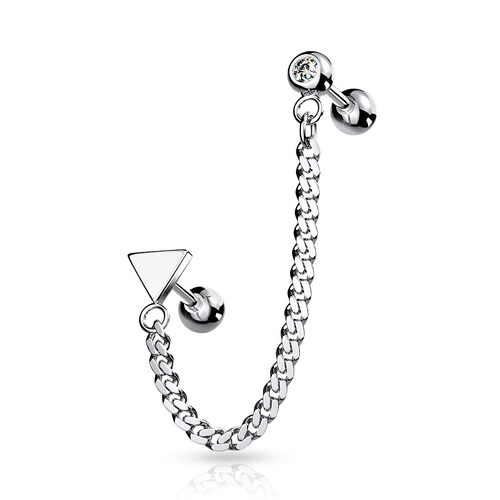  Steel Jewelled Barbell with Chain Linked Triangle Symbol