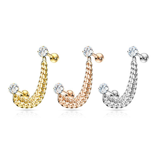  Steel Double Linked Prong Set Jewelled Barbell
