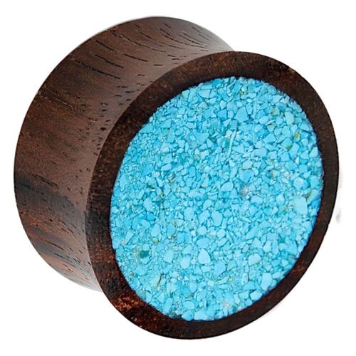  Sono Wood Plug with Crushed Synthetic Turquoise Inlay