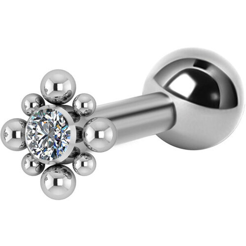  Titanium Internally Threaded Micro Barbell Jewelled Cluster Diamond : 1.2mm (16ga) x 6mm Clear Crystal