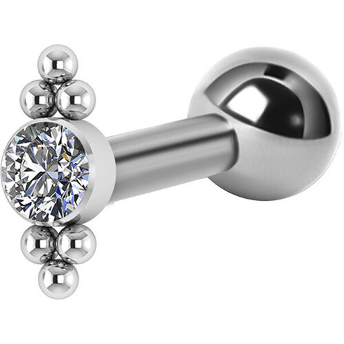 Titanium Internally Threaded Micro Barbell Jewelled Cluster Double : 1.2mm (16ga) x 6mm Clear Crystal