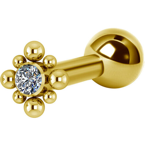  Titanium Bright Gold Internally Threaded Micro Barbell Jewelled Cluster Diamond : 1.2mm (16ga) x 6mm Clear Crystal