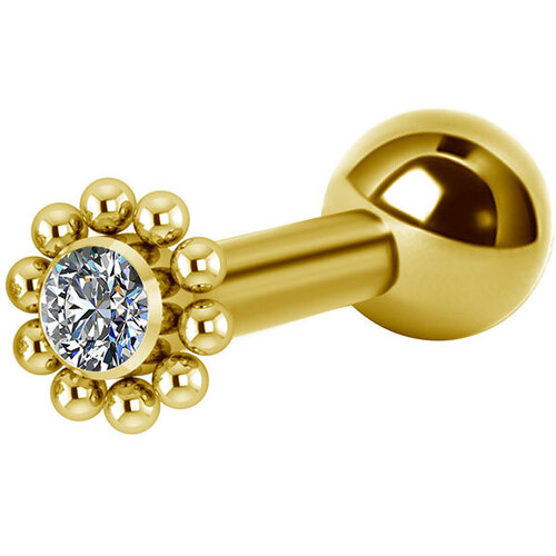  Titanium Bright Gold Internally Threaded Micro Barbell Jewelled Cluster Circle : 1.2mm (16ga) x 6mm Clear Crystal