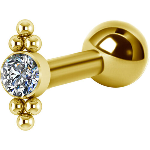  Titanium Bright Gold Internally Threaded Micro Barbell Jewelled Cluster Double : 1.2mm (16ga) x 6mm Clear Crystal