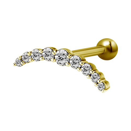  Bright Gold Internally Threaded Jewelled Curve Micro Barbell : 1.2mm (16ga) x 6mm Clear Crystal