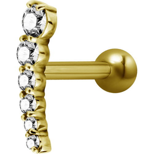  Bright Gold Internally Threaded Cascading Jewelled Micro Barbell : 1.2mm (16ga) x 6mm Clear Crystal