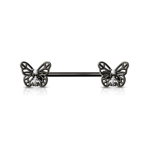  Micro Jewelled Butterfly Black Plated Decorative Fashion Nipple Barbell