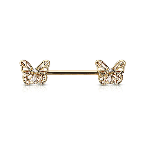  Micro Jewelled Butterfly Gold Plated Decorative Fashion Nipple Barbell