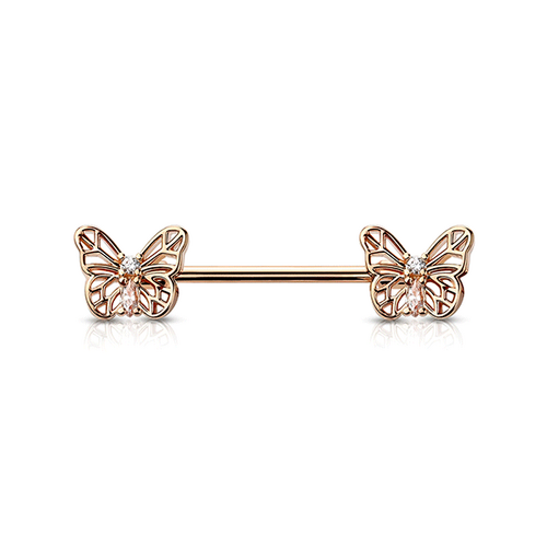  Micro Jewelled Butterfly Rose Gold Plated Decorative Fashion Nipple Barbell