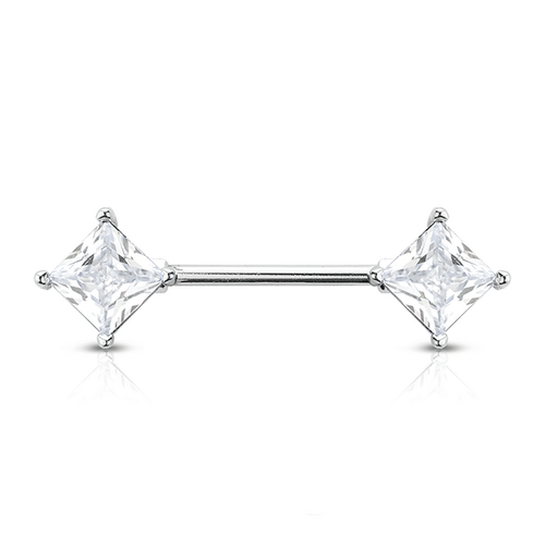  Clear Prong Set Rhombus Jewelled Silver Plated Decorative Fashion Nipple Barbell