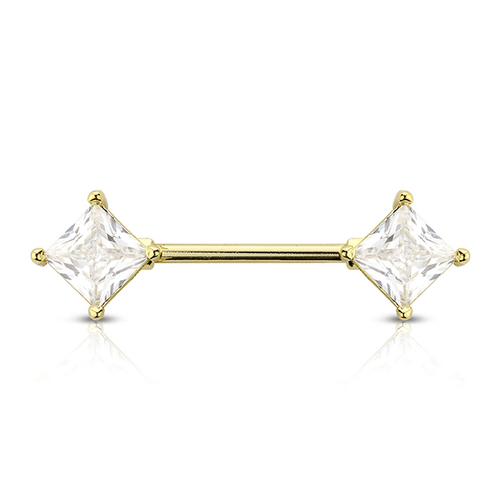  Clear Prong Set Rhombus Jewelled Gold Plated Decorative Fashion Nipple Barbell