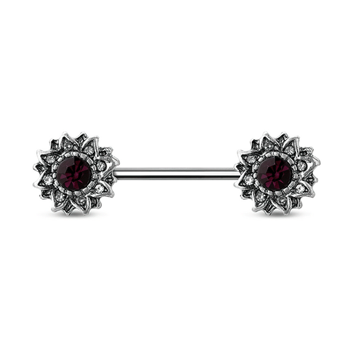  Antique Amethyst Sunburst Silver Plated Decorative Fashion Nipple Barbell