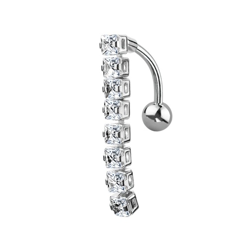  Square Vertical Drop Jewelled Dangle Plated Fashion Navel : 1.6mm (14ga) x 10mm