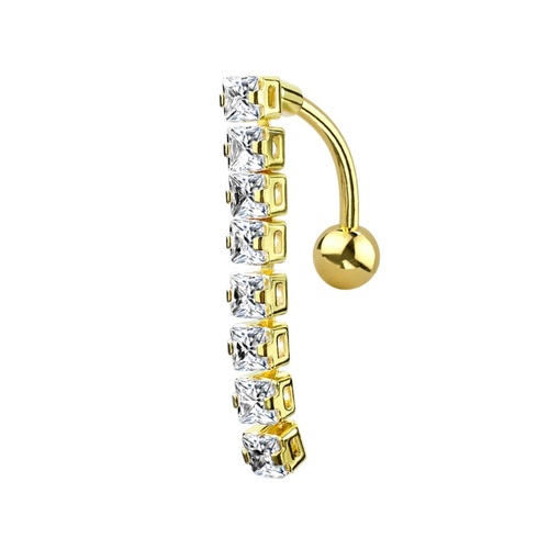  Square Vertical Drop Jewelled Dangle Gold Plated Fashion Navel : 1.6mm (14ga) x 10mm