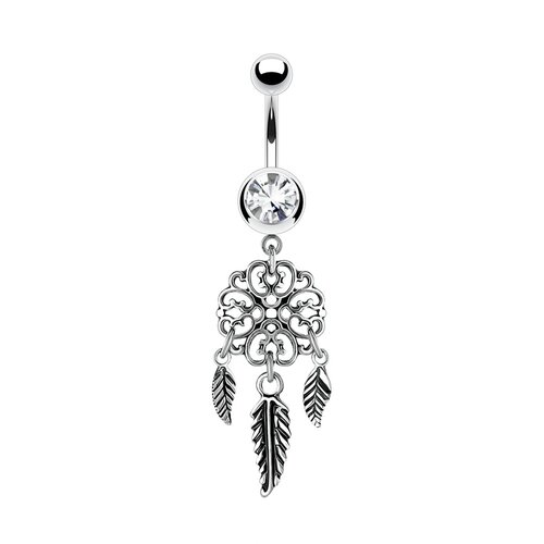 Dream Catcher Filigree Heart and Feathers Dangle Plated Fashion Navel : 1.6mm (14ga) x 10mm