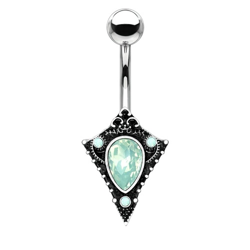  Filigree Green Water Opal Vintage Silver Burnished Plated Fashion Navel : 1.6mm (14ga) x 10mm