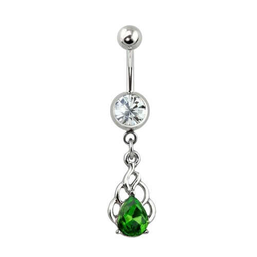  Emerald Green Jewelled Drop Dangle Plated Fashion Navel : 1.6mm (14ga) x 10mm