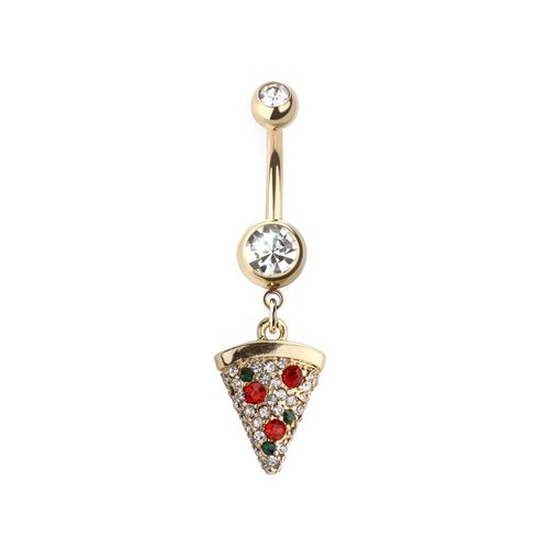  Pizza Slice Jewelled Dangle Gold Plated Fashion Navel : 1.6mm (14ga) x 10mm