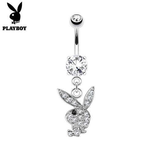  Playboy Bunny Micro Jewelled Dangle Plated Fashion Navel : 1.6mm (14ga) x 10mm