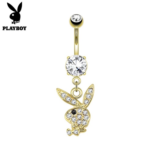  Playboy Bunny Micro Jewelled Dangle Gold Plated Fashion Navel : 1.6mm (14ga) x 10mm