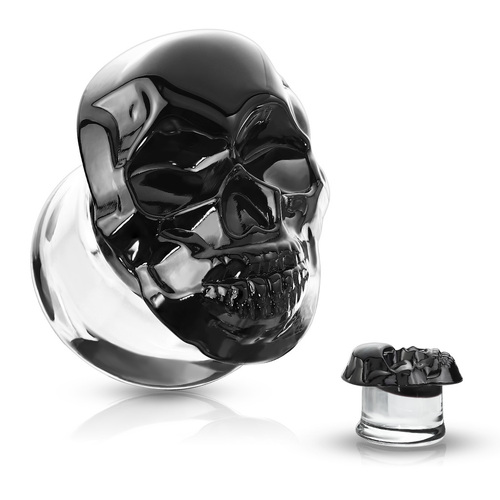  Skull Front Pyrex Glass Double Flare Plug