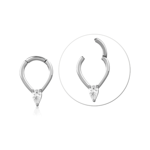 Surgical Steel Clicker with Tear Drop Clear Gem. 1.2mm (16ga) thick, 8mm internal diameter