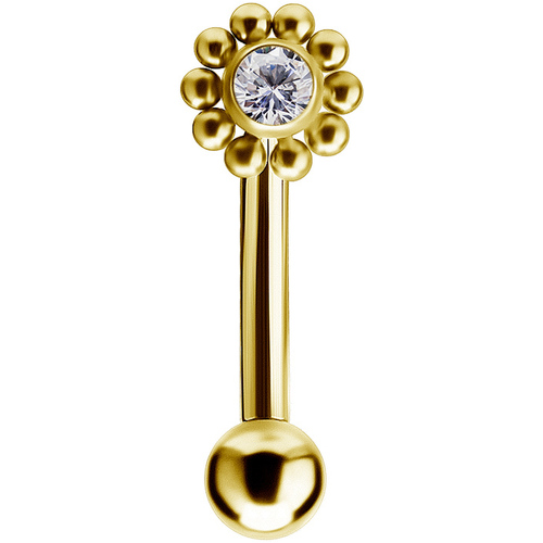  Bright Gold Titanium Internally Threaded Micro Bananabell Circle Cluster Jewel : 1.2mm (16ga) x 8mm Clear Crystal