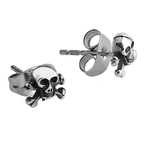  Pair of Surgical Steel Ear Studs - Skull and Crossbones : Skull and Crossbones