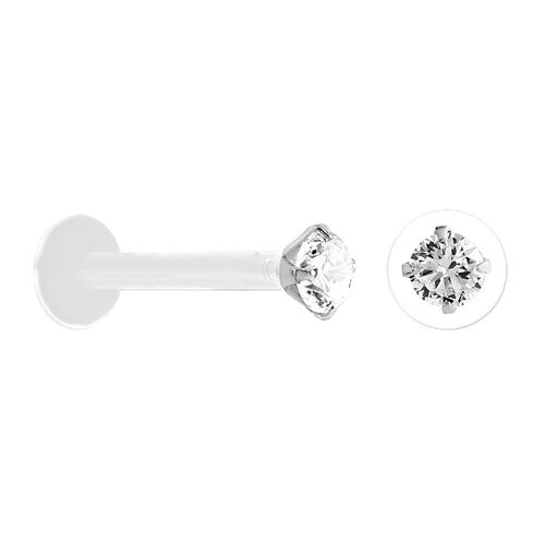  Bioplast Labret with Sterling Silver Claw Set Push-In Top