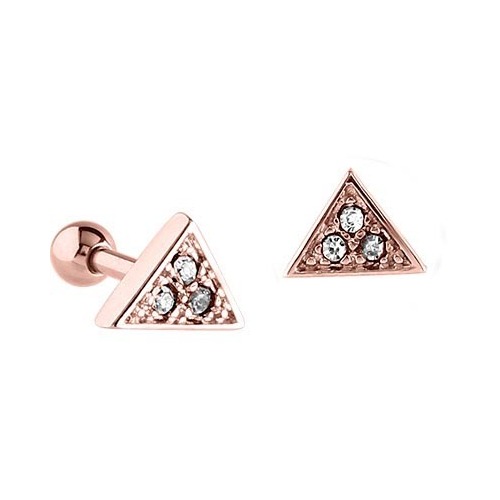  PVD Rose Gold Jewelled Triangle Cartilage Micro Barbell : 1.2mm (16ga) x 6mm