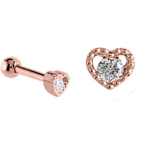  PVD Rose Gold Jewelled Heart Tragus Micro Barbell : 1.2mm (16ga) x 6mm