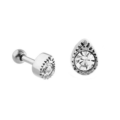  Surgical Steel Jewelled Tear Tragus Micro Barbell : 1.2mm (16ga) x 6mm