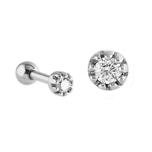  Surgical Steel Jewelled Micro Tragus Barbell : 1.2mm (16ga) x 6mm