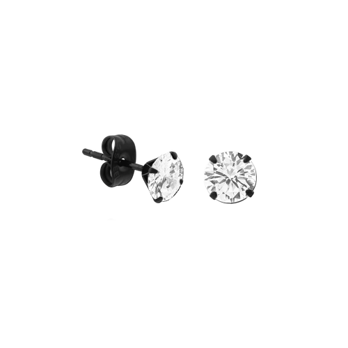 Black Steel Prong Set Round 2.5mm Jewelled Ear Studs : Pair