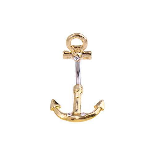  Gold Plated Surgical Steel Anchor Fashion Navel : 1.6mm (14ga) x 10mm