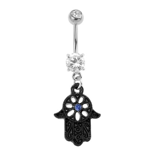Black Beaded Outline Hamsa Fashion Navel : 1.6mm (14ga) x 10mm
