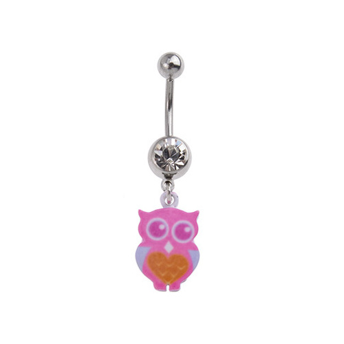  Pink Owl Charm Fashion Navel : 1.6mm (14ga) x 10mm x Clear Crystal