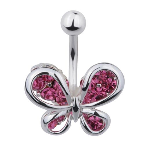  Surgical Steel Multi Jewelled Butterfly Fashion Navel : 1.6mm (14ga) x 10mm