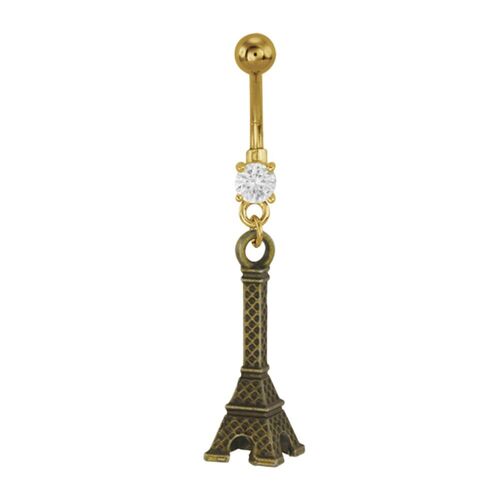  Gold Plated Steel Antique Brass Eiffel Tower Fashion Navel : 1.6mm (14ga) x 10mm