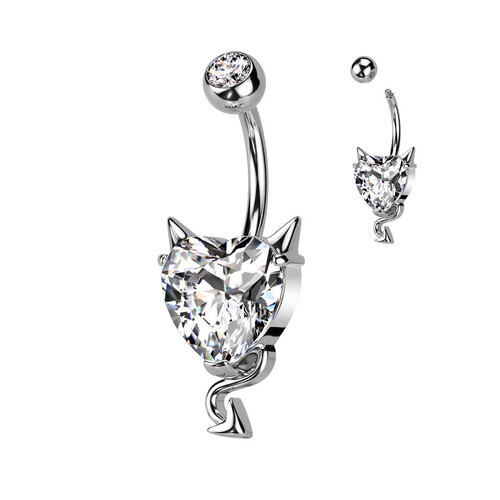  CZ Heart With Devil Horns and Tail Navel
