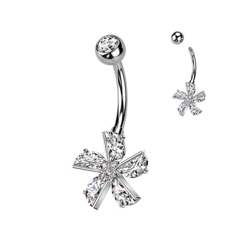  CZ Flower With CZ Pave Center Navel