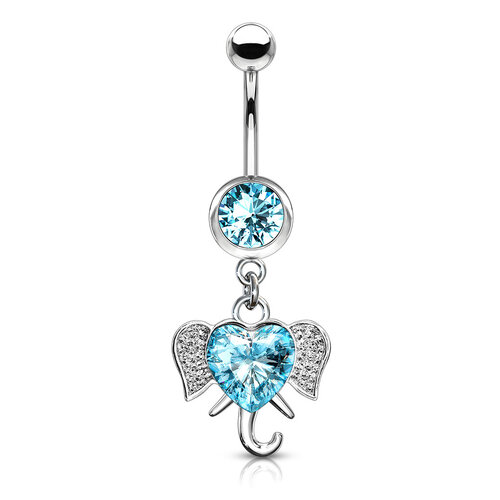 Crystal Heart Elephant Dangle Navel