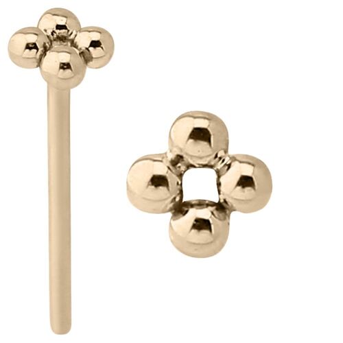  14k Gold Straight Micro Beaded Nose Stud : 18g (1.0mm) x 15mm